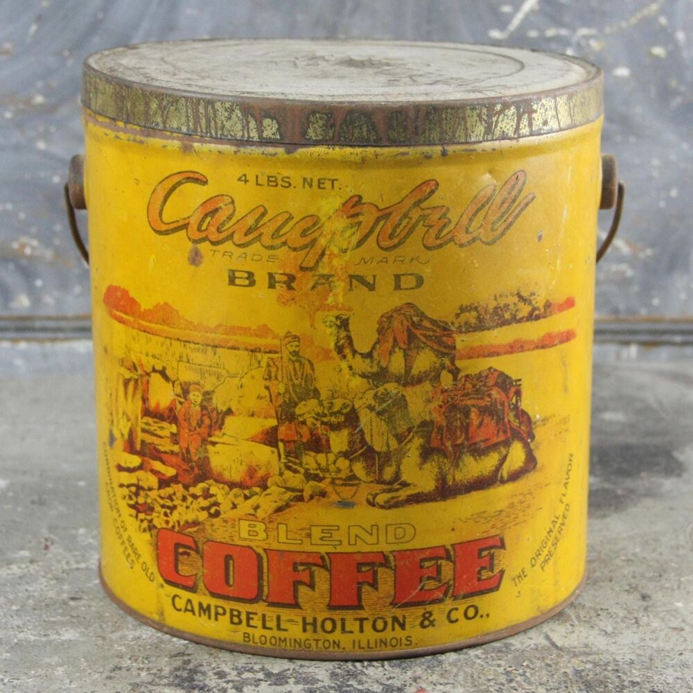 Vintage Campbell, Holton & Co 4 lb tin coffee can with lid, circa mid 1900s